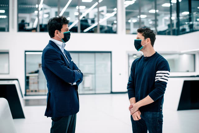 Romain Grosjean in conversation with Toto Wolff