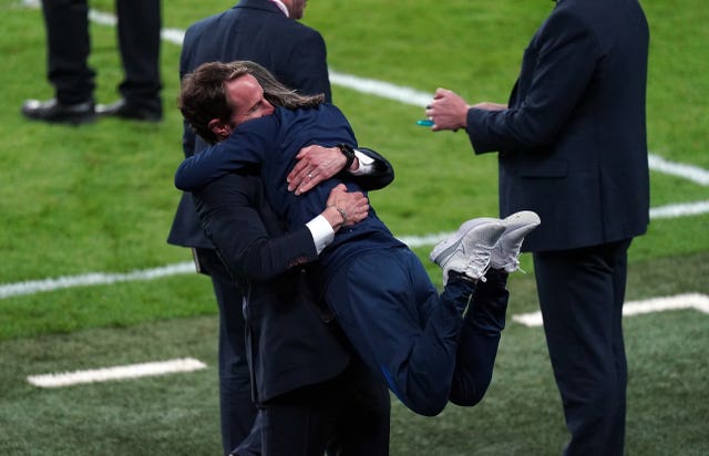 Gareth Southgate celebrates with assistant Steve Holland