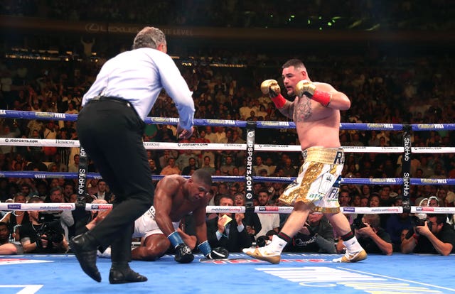 Anthony Joshua was knocked down four times by Andy Ruiz Jr on his way to a shock defeat 18 months ago