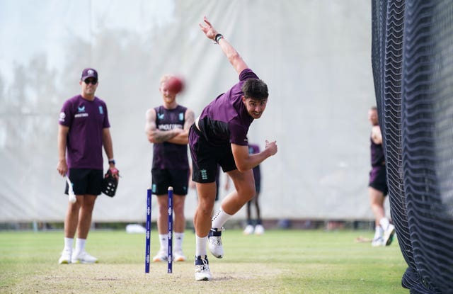 Josh Tongue bowling in the nets at Perth Stadium.