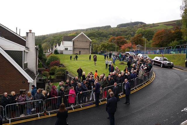 The Prince of Wales speaks to members of the public in Aberfan