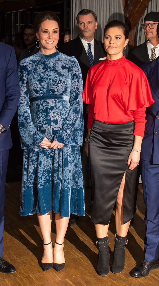 The Duchess of Cambridge and Crown Princess Victoria attend a reception in Stockholm (Dominic Lipinski/PA)