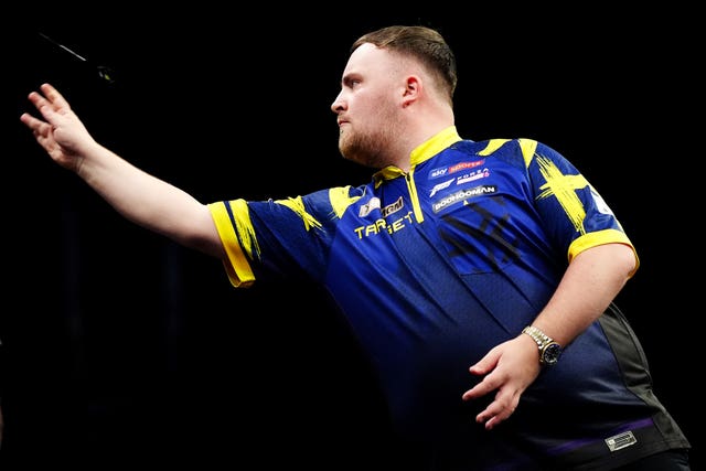 Luke Littler during the final against Luke Humphries on finals night of the 2026 BetMGM Premier League at The O2 in London