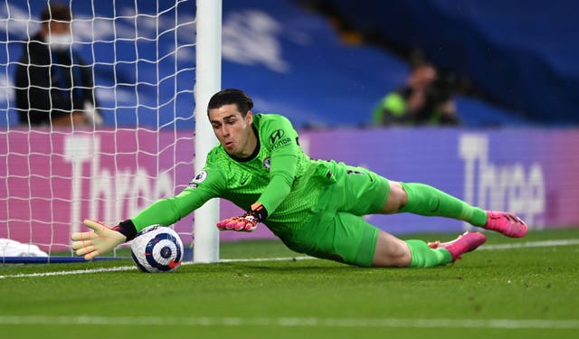 Kepa Arrizabalaga, pictured, keeps out Jorginho''s stray backpass