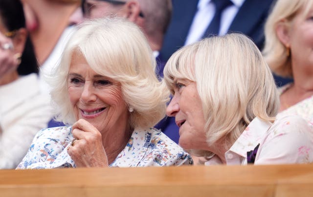 The Queen in the Royal Box with AELTC chairwoman Deborah Jevans (right) on day 10 of the 2025 Wimbledon Championships at the All England Lawn Tennis and Croquet Club, London