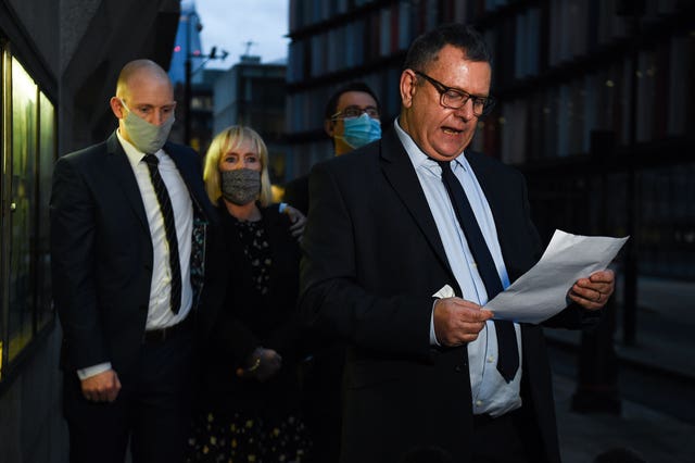 James Furlong’s father Gary Furlong makes a statement outside the Old Baile
