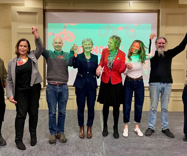(l to r) Sinn Fein leader Mary Lou McDonald, People Before Profit TD Paul Murphy, Catherine Connolly, Labour leader Ivana Bacik, Social Democrats leader Holly Cairns and independent MEP Luke Ming Flanagan