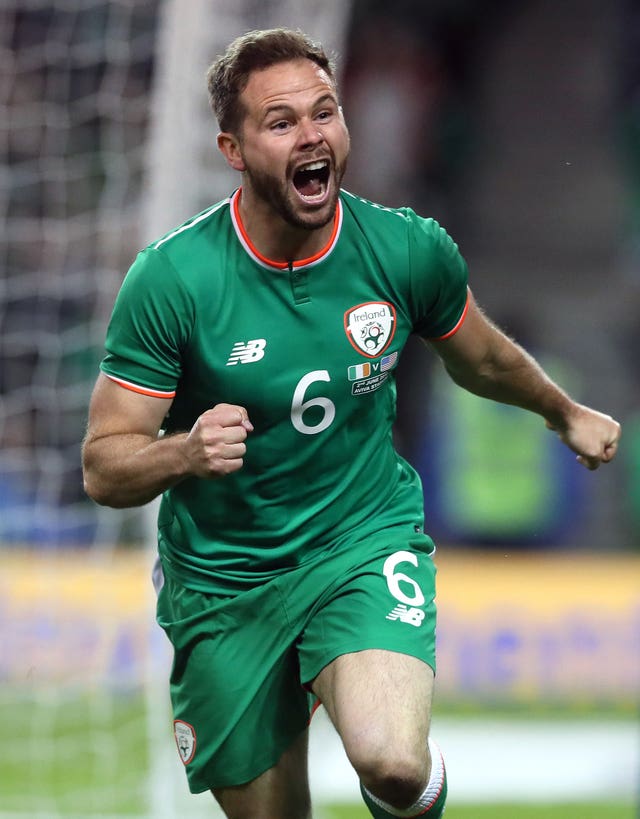 Republic of Ireland midfielder Alan Judge celebrates scoring his side’s second goal against the United States