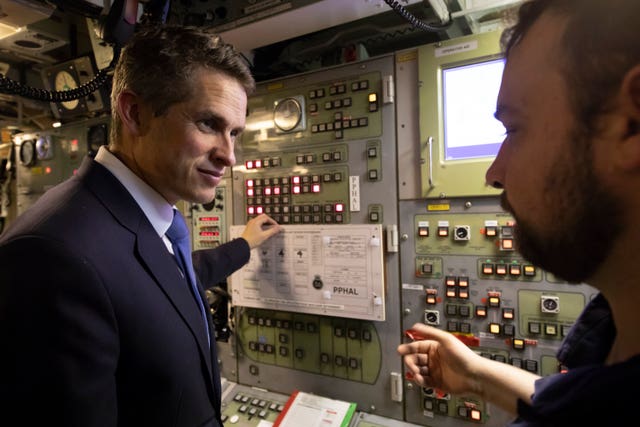 Former defence secretary Gavin Williamson during a visit to HMS Vigilant at HM Naval Base Clyde, Faslane