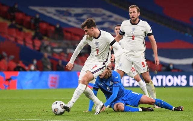 Mason Mount scores England's second goal against Iceland