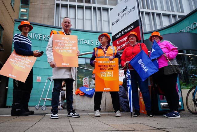 Members of the British Medical Association on the picket line outside University Hospital Bristol and Weston