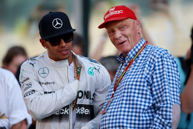 Lewis Hamilton, left, with Niki Lauda