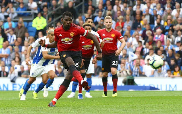 Paul Pogba wore the captain's armband in the defeat to Brighton earlier this season (Gareth Fuller/PA).