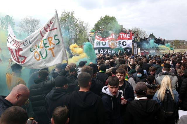 Fans gathered in protest against Manchester United owners - the Glazer family - outside Old Trafford