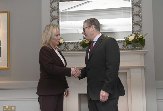 Prime Minister Sir Keir Starmer with First Minister for Northern Ireland Michelle O’Neill at The Culloden Hotel, Co Down, Northern Ireland, during his visit to Belfast in March 2026