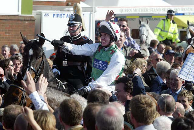 Monty's Pass is led in after his victory in the 2003 Grand National at Aintree