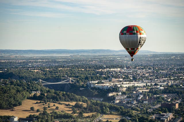 A hot air balloon in the sky over Bristol