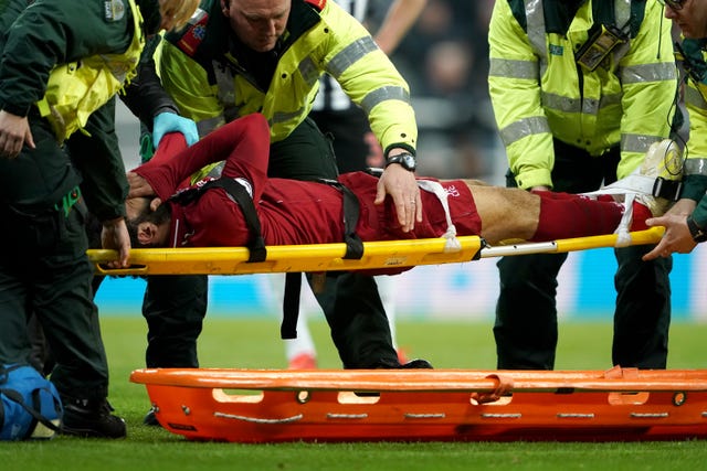 Mohamed Salah was carried off on a stretcher against Newcastle