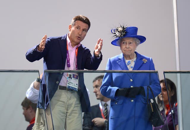 The Queen with Lord Coe, the chairman of the London 2012 organising committee