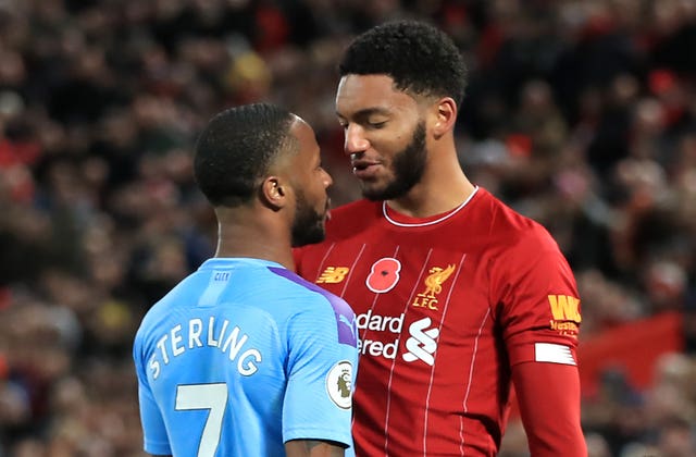 Manchester City forward Raheem Sterling and Liverpool defender Joe Gomez clash at Anfield. Sterling admitted 