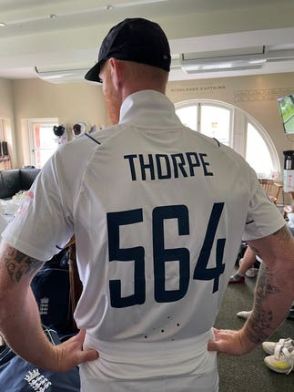 Stokes wore a shirt with Graham Thorpe's number on it for the toss