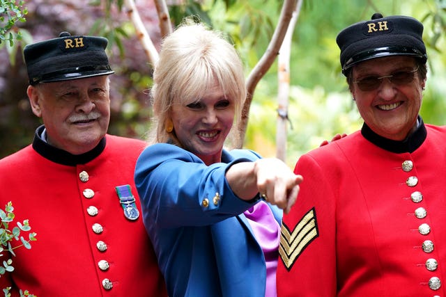 Joanna Lumley, centre, with Chelsea Pensioners at The Body Shop Regeneration Garden