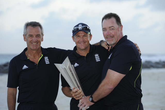 Andy Flower, centre, led England to World T20 glory in 2010