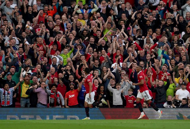 Casemiro celebrates nodding United ahead against Chelsea