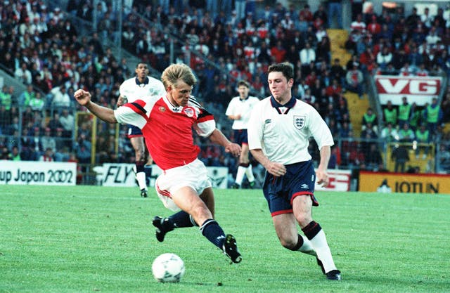 Lee Sharpe in action for England against Norway in June 1993