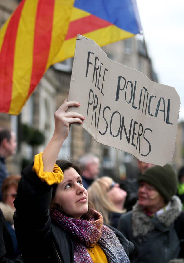 Protesters have condemned the actions of the Spanish authorities (Jane Barlow/PA)