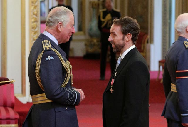 Gareth Southgate receives his OBE from the Prince of Wales