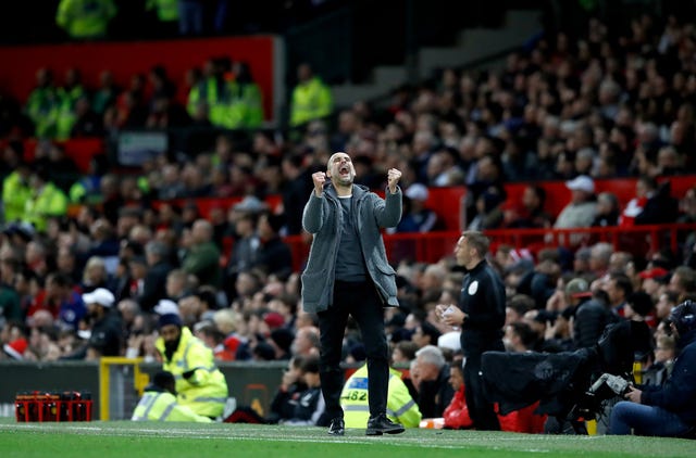 Manchester City manager Pep Guardiola celebrates his side's second goal