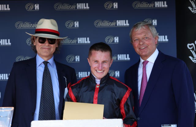 Owner George Waud (left), jockey Tom Marquand and trainer William Haggas are bidding for Arc glory