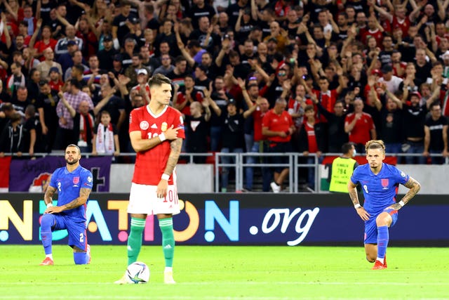 England players took the knee before Thursday's match at the Puskas Arena