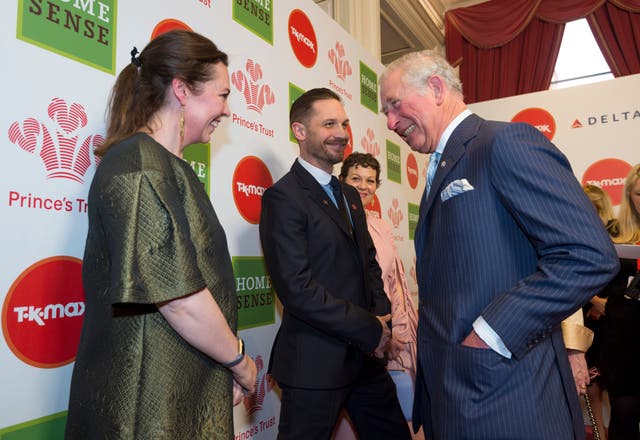 The Prince of Wales meeting celebrity ambassadors (left to right) Olivia Colman, Tom Hardy and Helen McCrory at the Prince’s Trust Awards