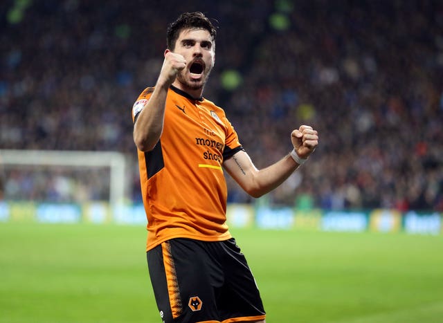 Ruben Neves celebrates scoring a superb goal against Cardiff.