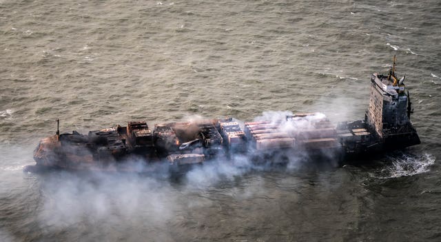 The Solong container ship drifting in the Humber Estuary