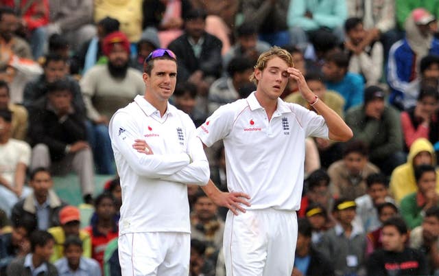 Stuart Broad, right, looks dejected during the 2008 Test in Mohali