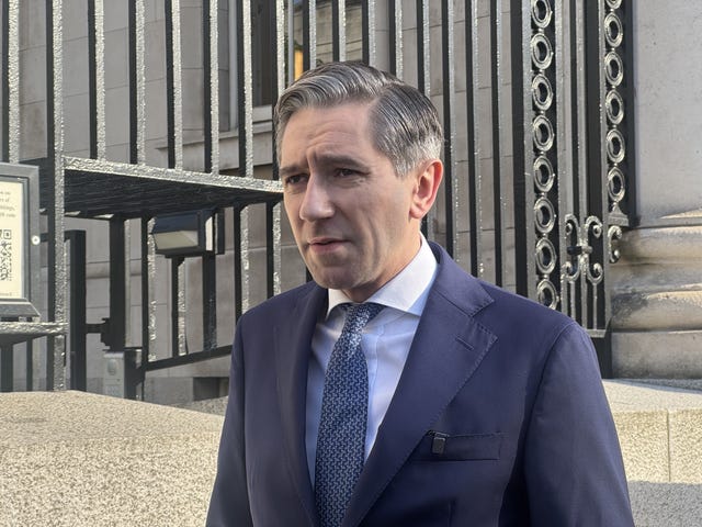 Tanaiste Simon Harris speaks to the media as he arrives for a cabinet meeting at Government Buildings in Dublin