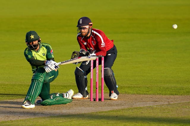 Pakistan's Mohammad Hafeez hits for four at Old Trafford 