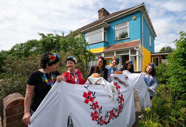 Kristina was joined by fellow Ukrainian’s Anastasiia Romaniuk (second left) and sisters Alla Madich (left) and Iryna Madich (third right) (Joe Giddens/PA)