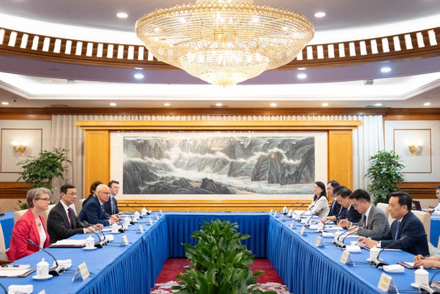 Foreign Secretary Yvette Cooper during a meeting with Shenzhen party secretary Jin Lei in Shenzhen