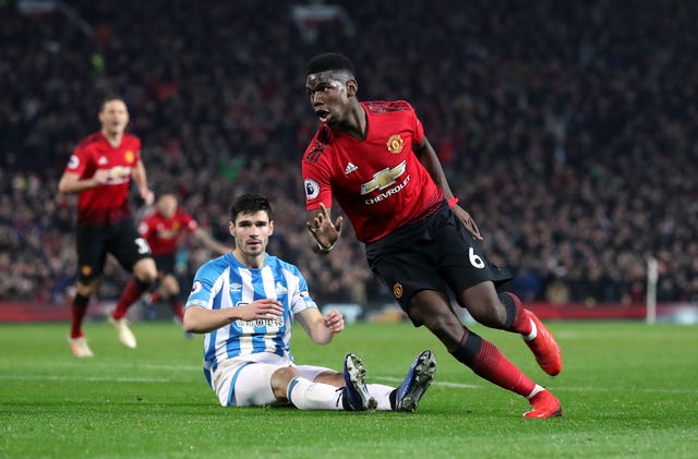 Paul Pogba celebrates against Huddersfield