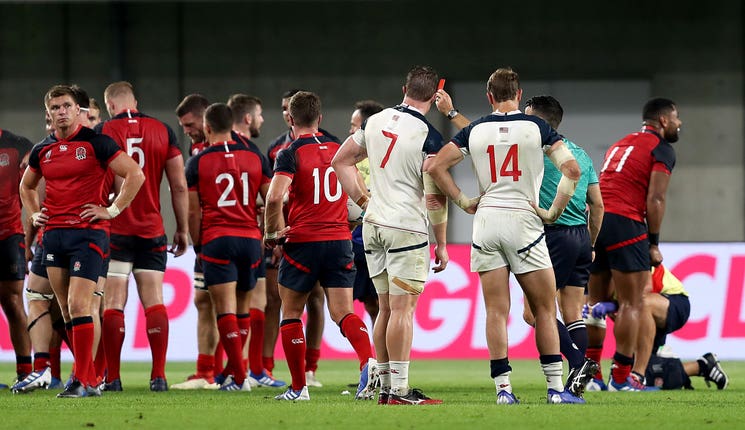 John Quill gets his marching orders following his illegal challenge on Owen Farrell