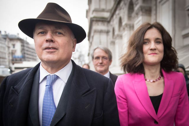 Iain Duncan Smith and Theresa Villiers arrive at the Cabinet Office in Westminster