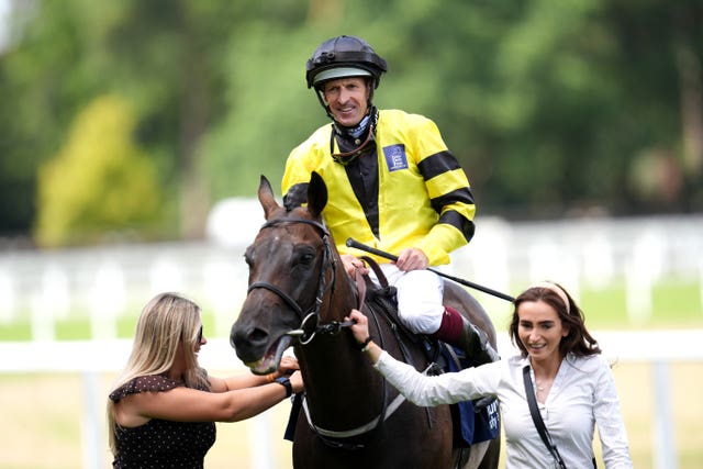 Hugh Bowman after victory in the Dubai Duty Free Shergar Cup Dash with Vintage Clarets