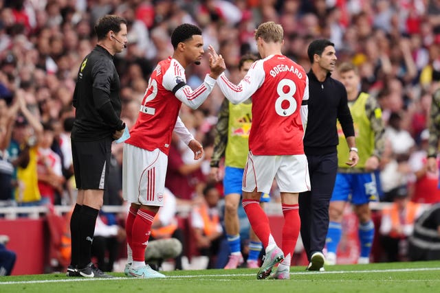 Martin Odegaard was replaced by Ethan Nwaneri in the first half