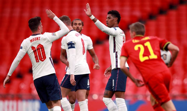 Marcus Rashford celebrates scoring the equaliser