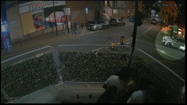 Screengrab taken from CCTV footage of a white Audi at the junction of Eldon Street and West Hill Street
