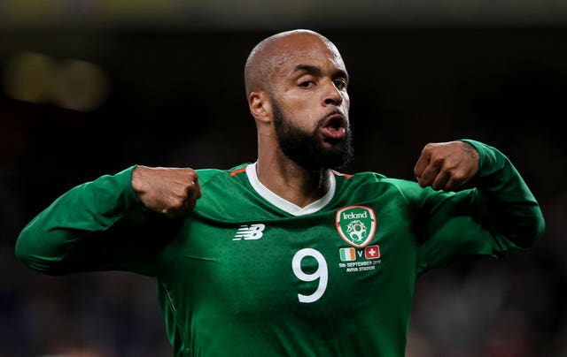 Republic of Ireland striker David McGoldrick celebrates his goal against Switzerland